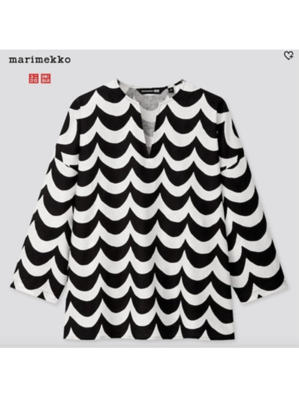 Marimekko x Uniqlo Lokki Wave Print Linen Blend Boxy Top Size XL Black White